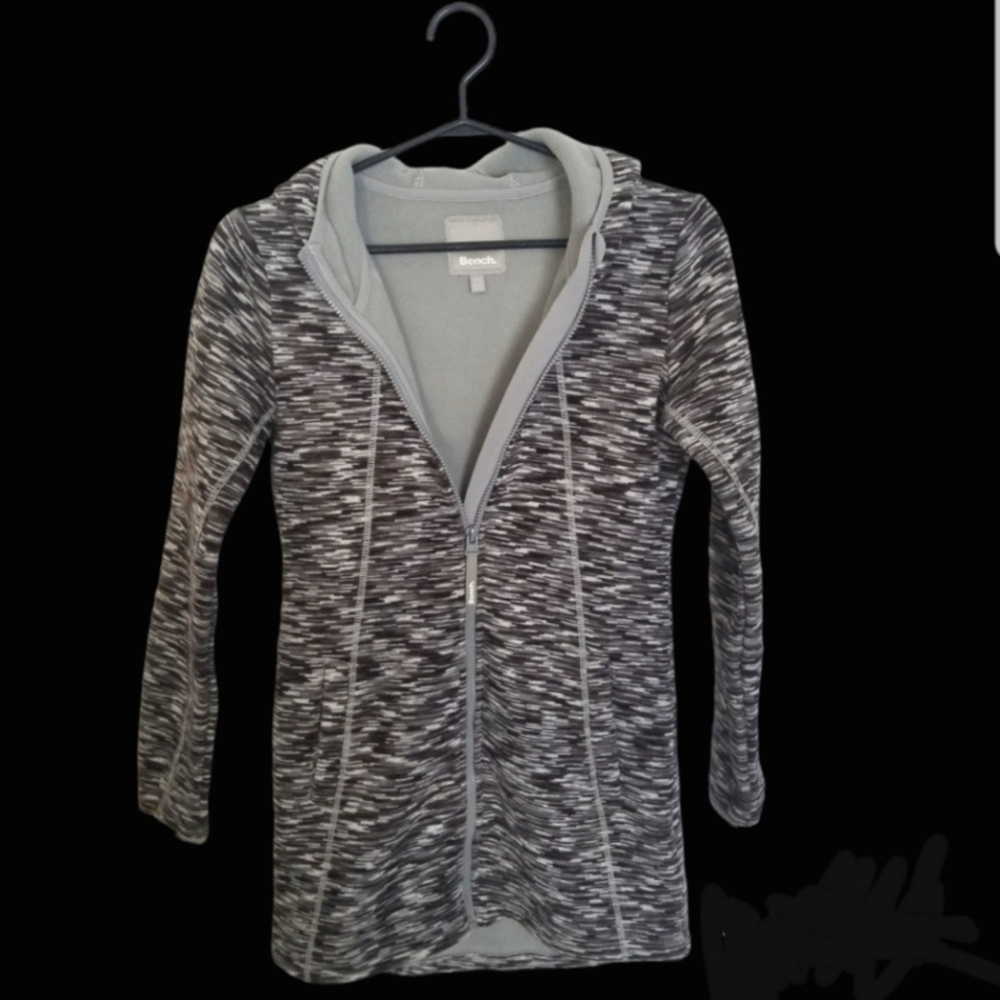 Child's Bench Hooded Black,Gray & White Knitted Long Sweater Coat GUC